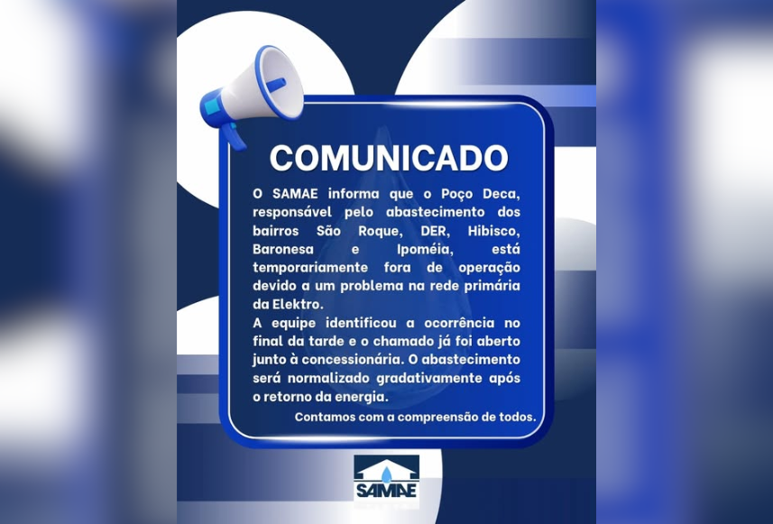 POÇO DECA FORA DE OPERAÇÃO- 13/05